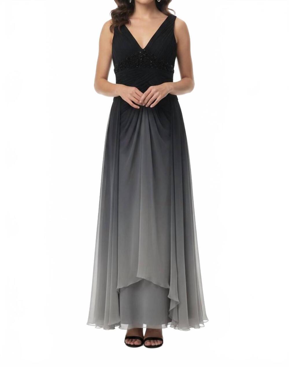 NEW BASIX BLACK LABEL v-neck gradient evening gown in black/gray